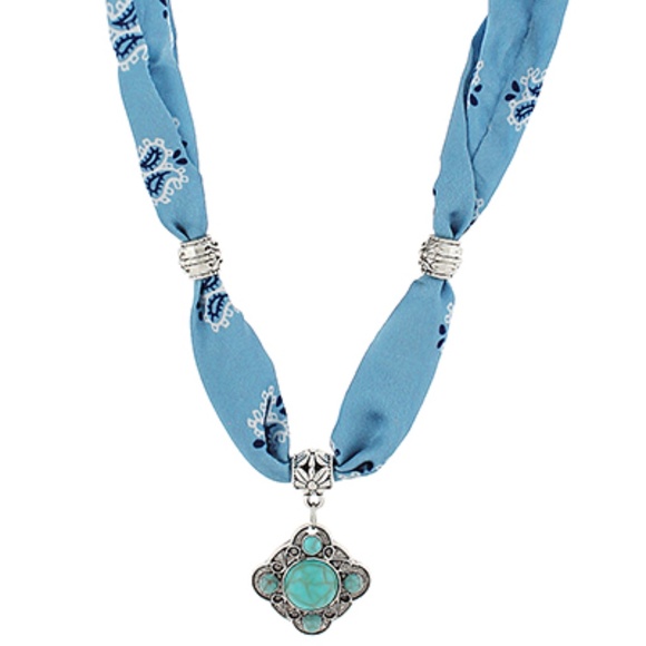 Antique Stone Pendant Scarf Necklace - Picture 2 of 2